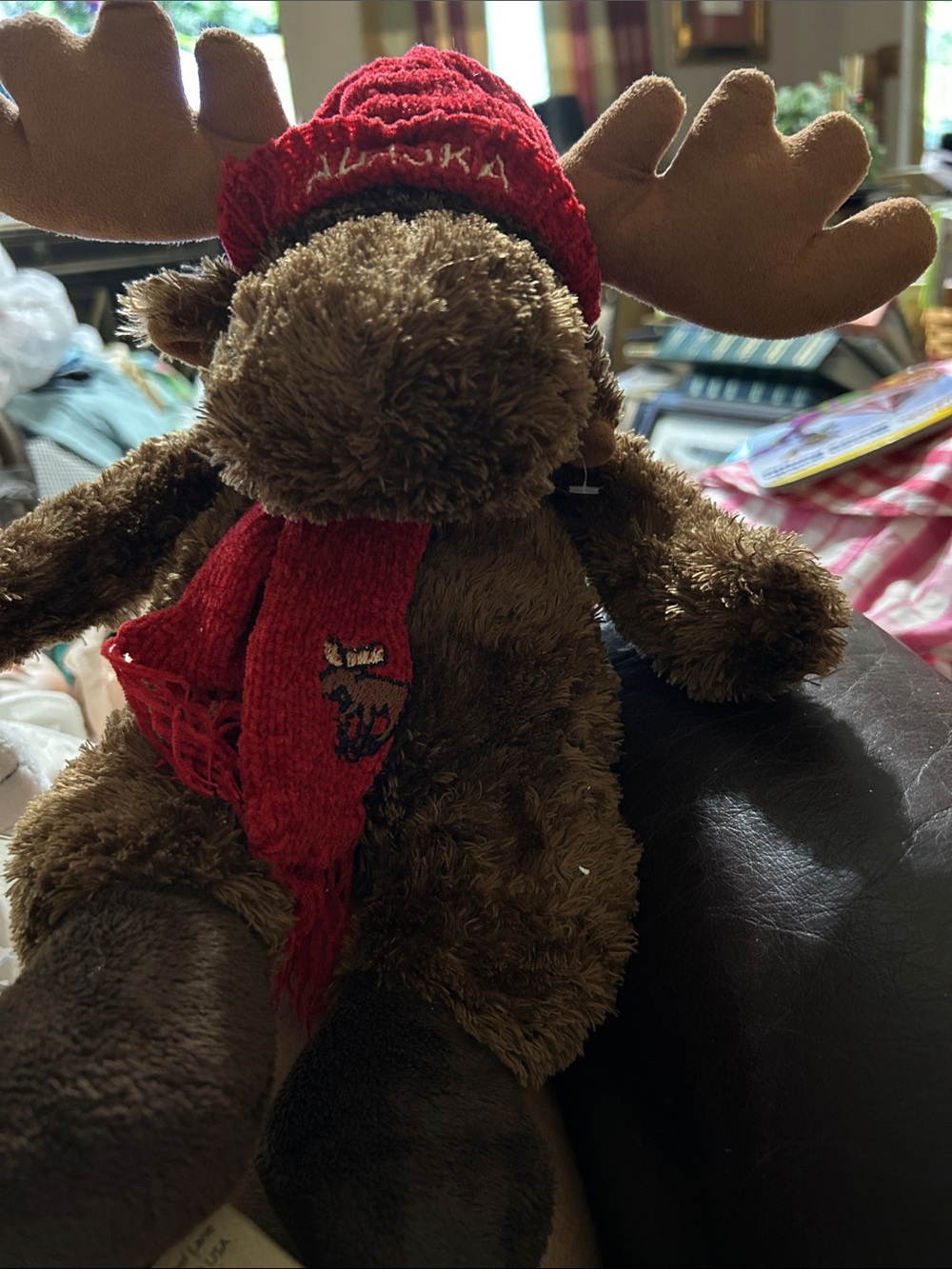 Plush Moose w/Red Hat & Scarf Alaska, Arctic Enterprise- EUC